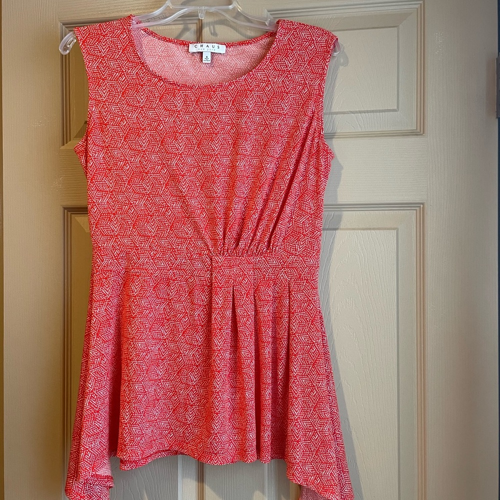Chaus New York‎ Orange Geometric Sleeveless Top, Size Small.